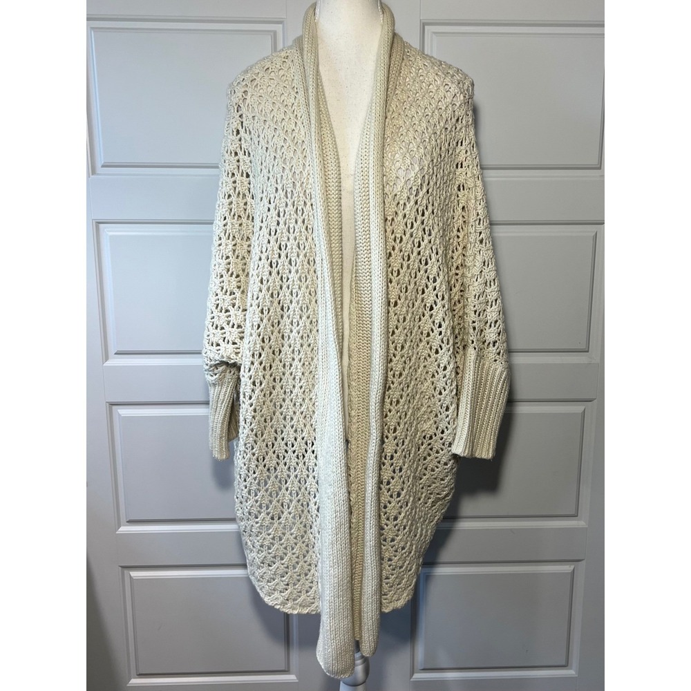 Lucky Brand Cream Open Knit Longline Cardigan Sweater‎ LXL